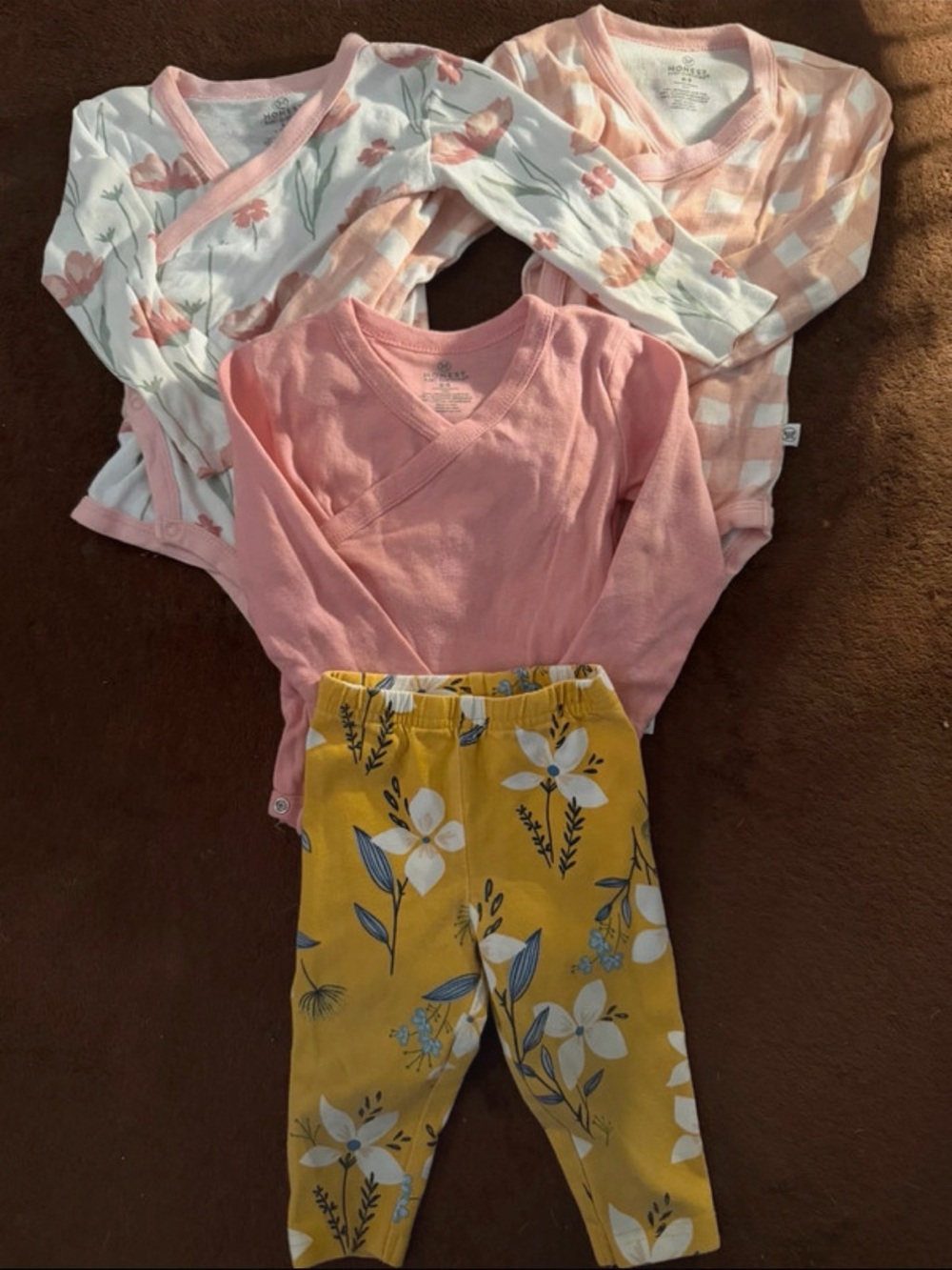 The Honest Company Pink Floral & Yellow Floral Legging Baby Bodysuit Set